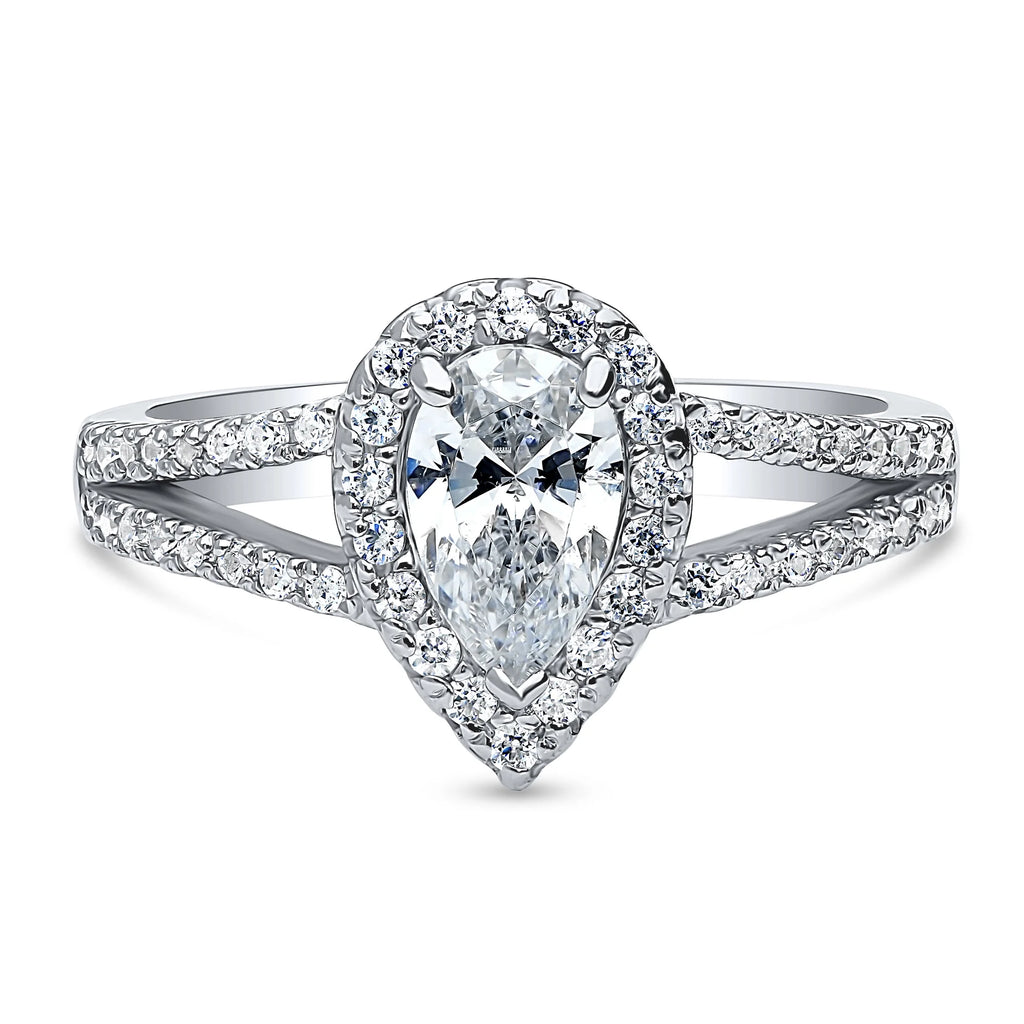 Sterling Silver Pear Cut Cubic Zirconia Split Shank Ring U24206