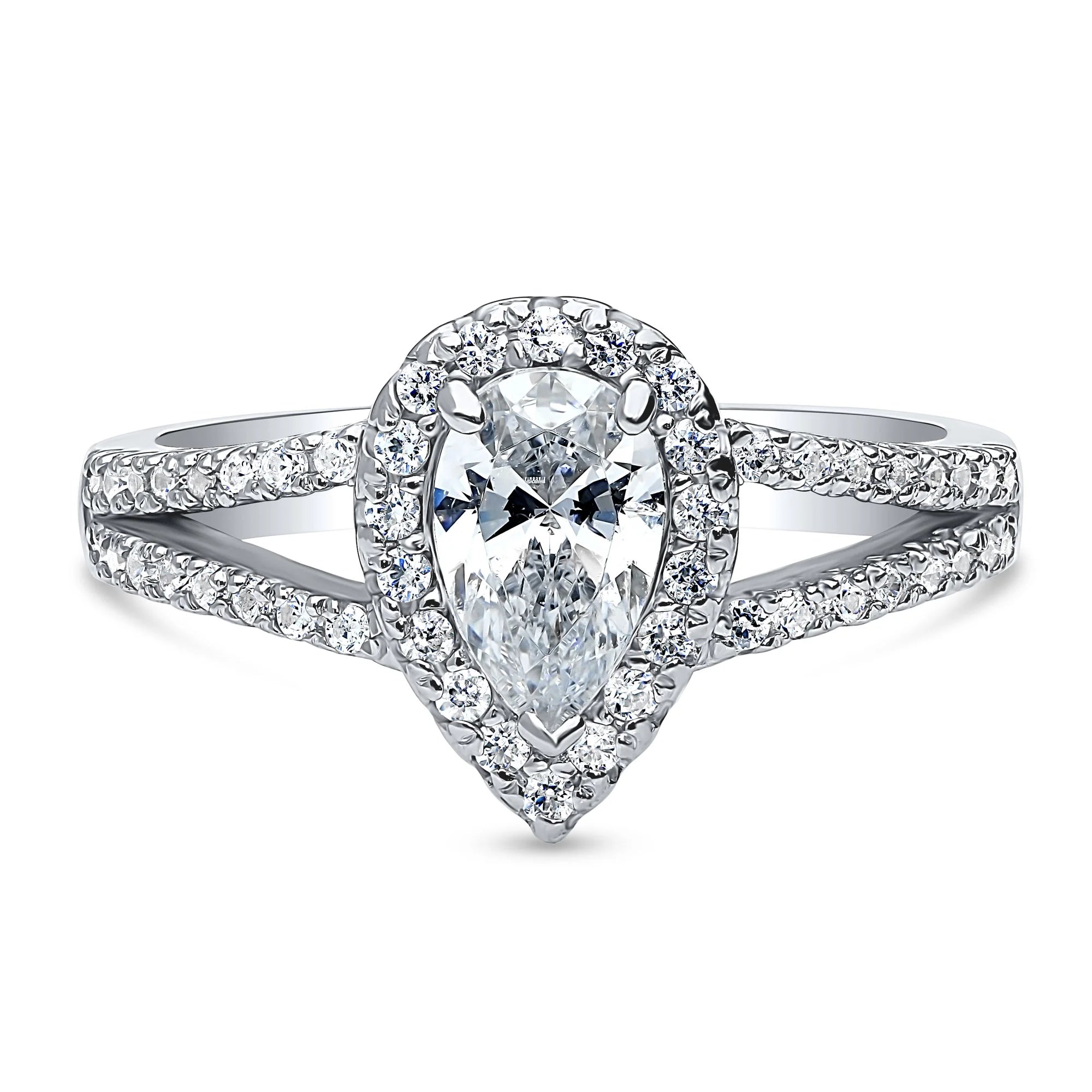 Sterling Silver Pear Cut Cubic Zirconia Split Shank Ring U24206