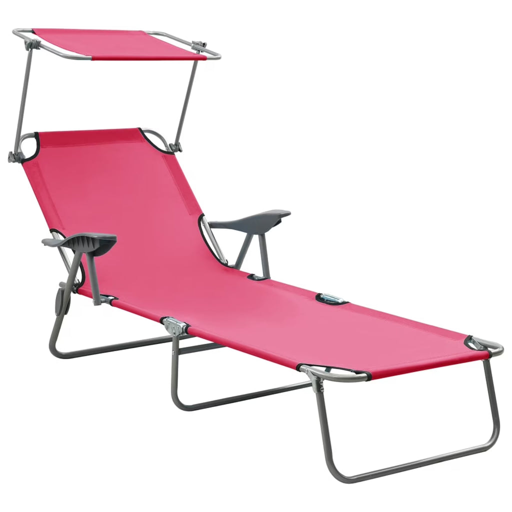 Pink Steel Sun Lounger with Canopy C3071