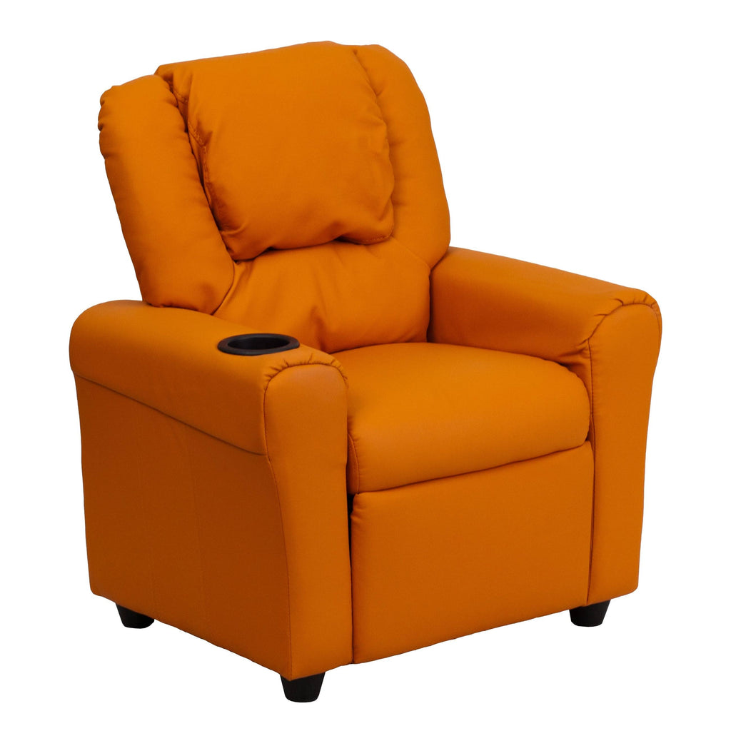 Orange Vinyl Kids Recliner with Cup Holder and Headrest C476