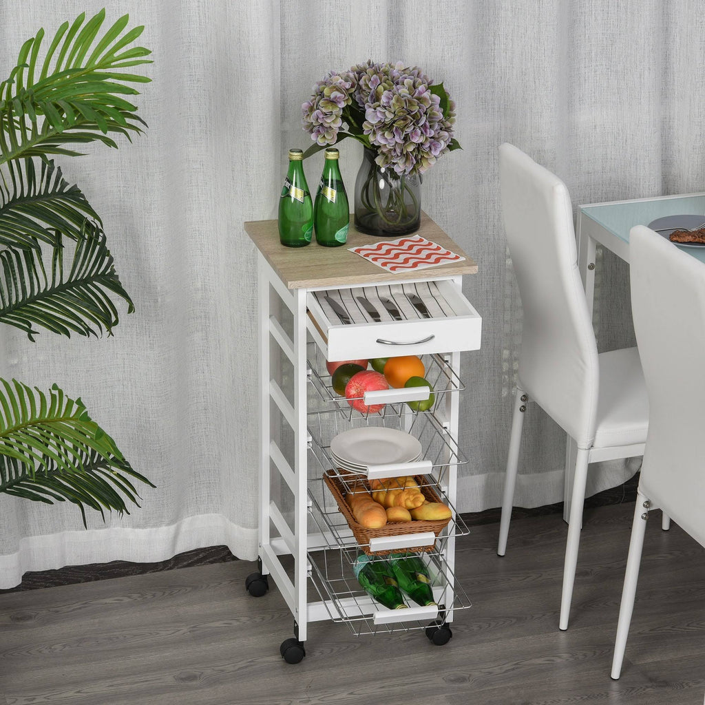 White Wooden Rolling Kitchen Storage Cart J51244