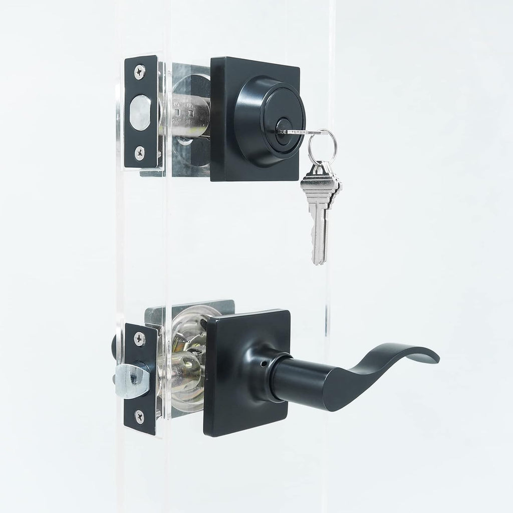 Black Square Door Lockset with Deadbolt Pack of 2 Z57021