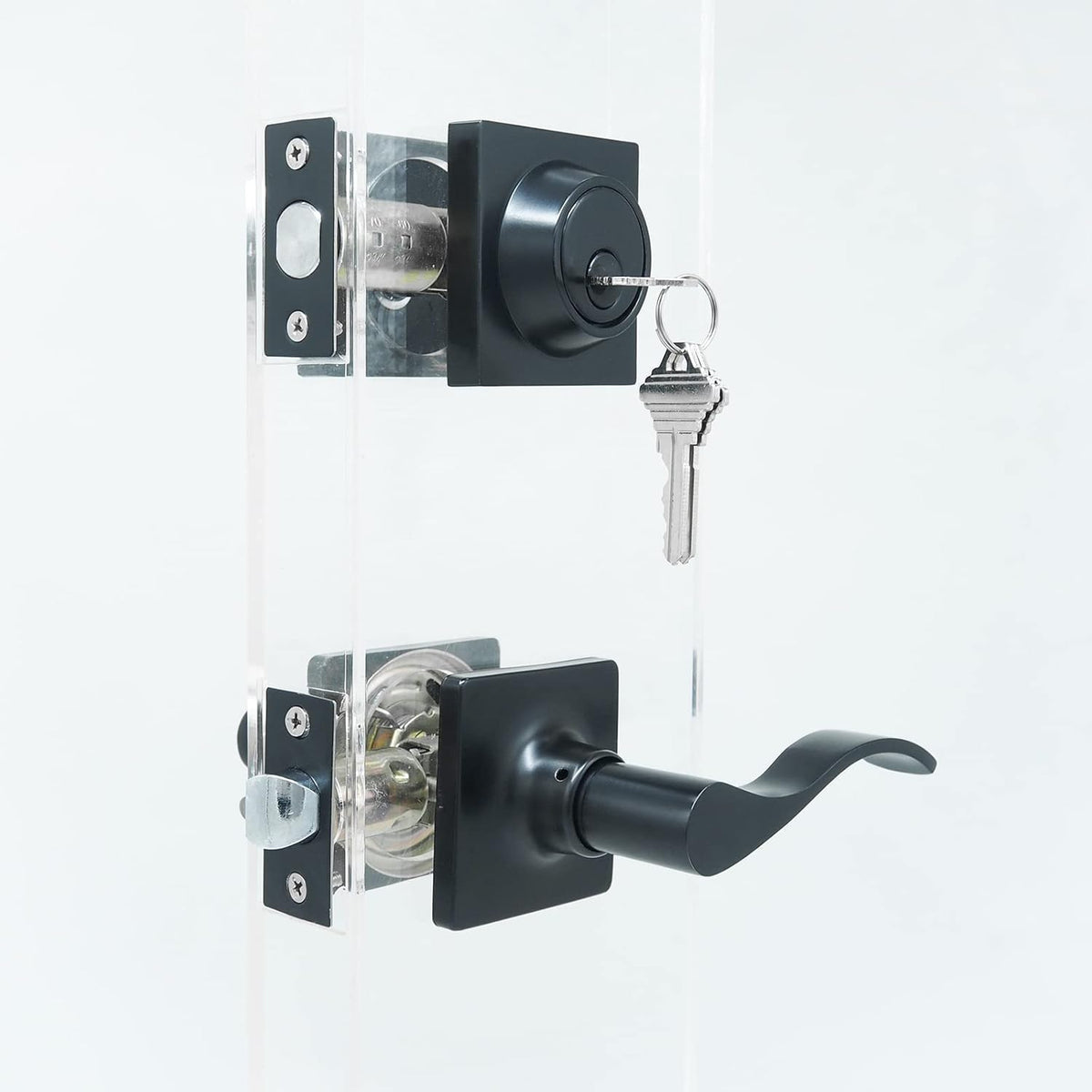 Black Square Door Lockset with Deadbolt Pack of 2 Z57021