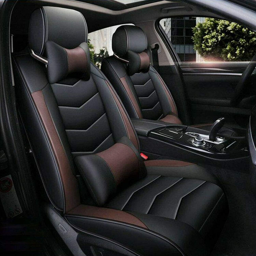 Beige Leather Car Seat Covers 9PCS Full Set Front Rear B66125