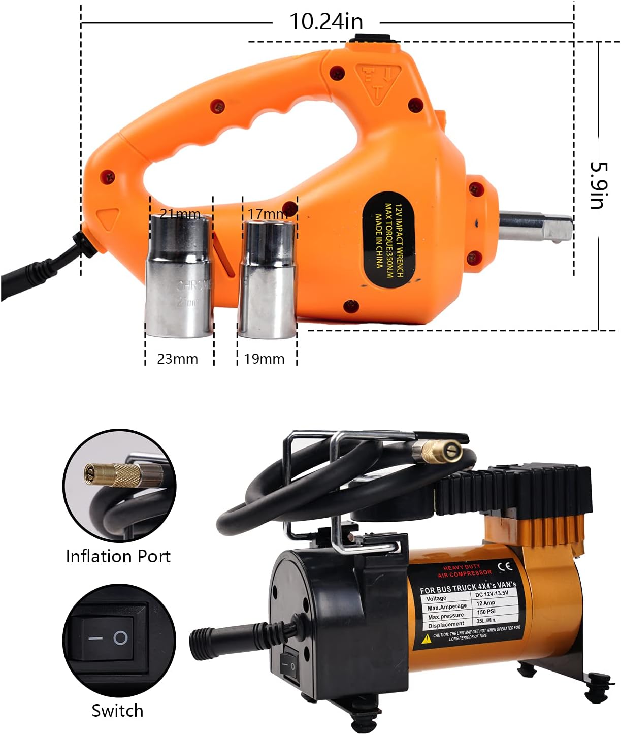 3 Ton 12v Electric Scissor Lift Jack with Impact Wrench and Tire Inflator Pump D704