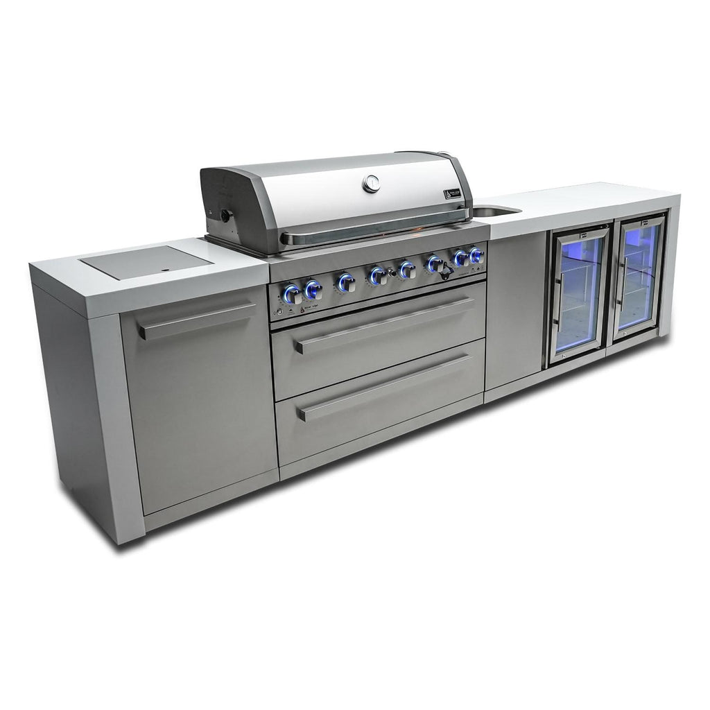Propane Gas Island Grill with Refrigerator Cabinet, Infrared Side Burner, & Rotisserie Kit O9578