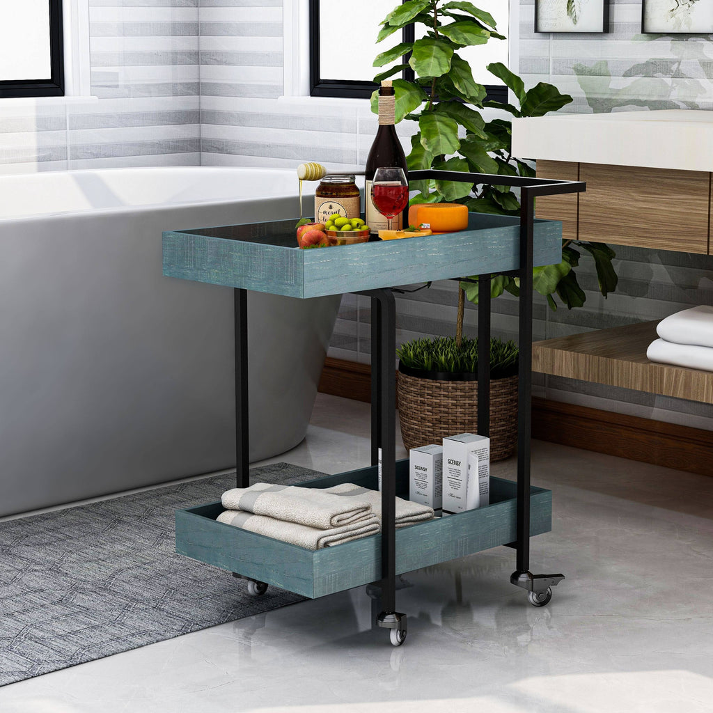 Antique Blue Industrial Serving Cart T775051