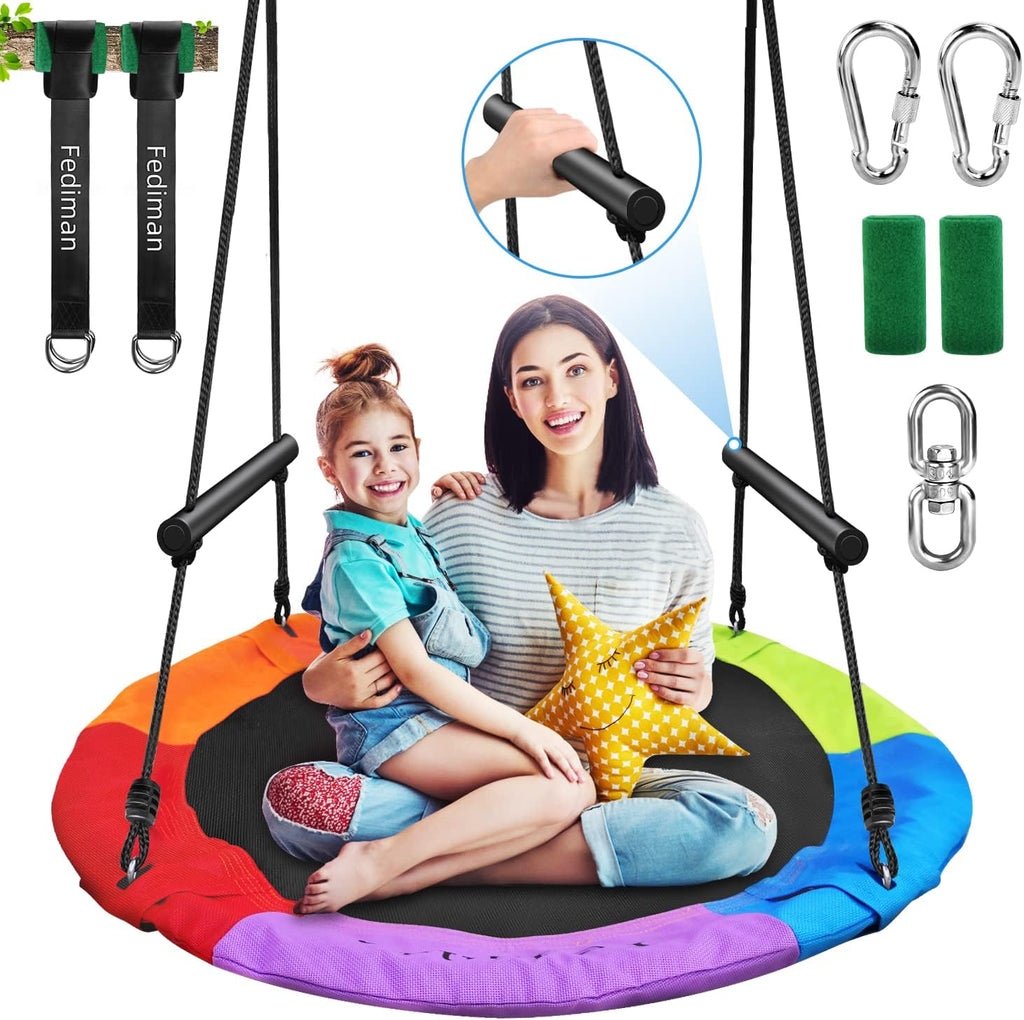 40 Textilene Ripstop Disk Swing with 2 Foam Handles, Steel Frame, 2 Carabiner, Swivel, Adjustable Ropes H627