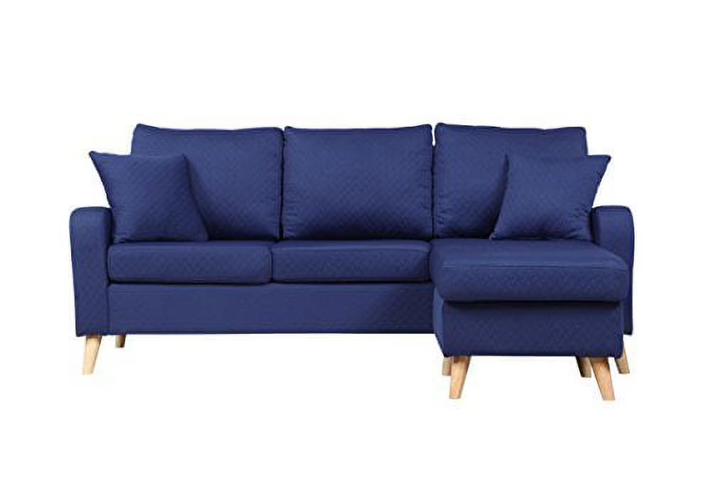 Dark Blue Linen Small Space Sectional Sofa with Reversible Chaise R63853