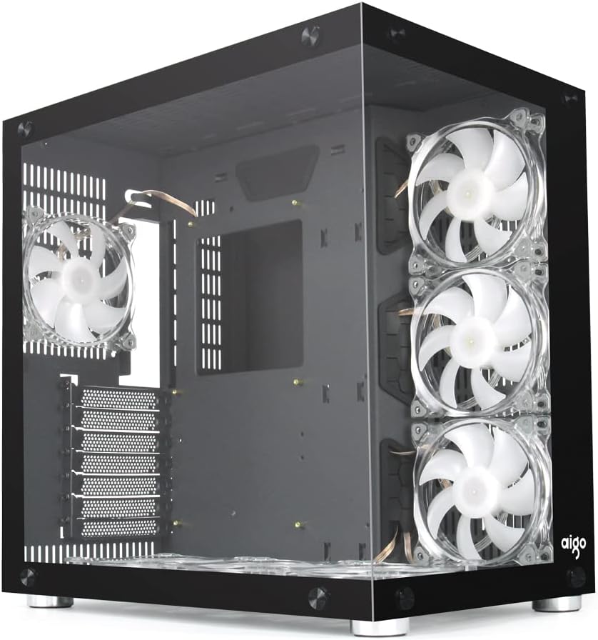 Black Mid Tower Computer Case with Tempered Glass Panel and 7PCS RGB Fans P444045