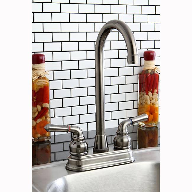 Satin Nickel & Polished Brass Two-Handle Centerset High-Arch Bar Faucet E3942
