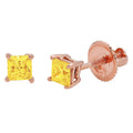 0.5 ct Princess Cut Solitaire Studs VVS1 Yellow Simulated Diamond Solid 18K Rose Gold Earrings Screw back D109922