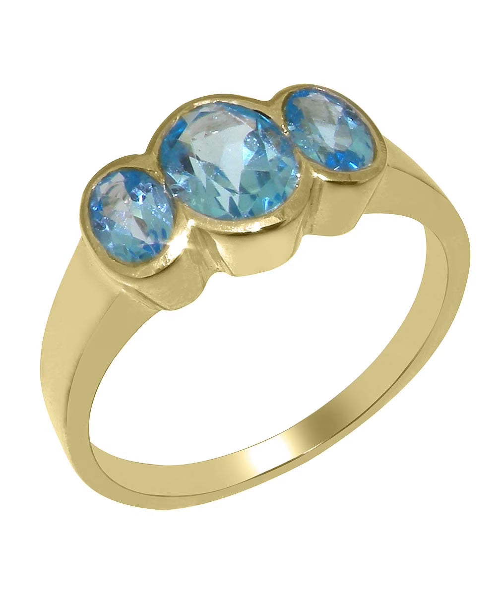 14k Yellow Gold Natural Blue Topaz Womens Ring M361