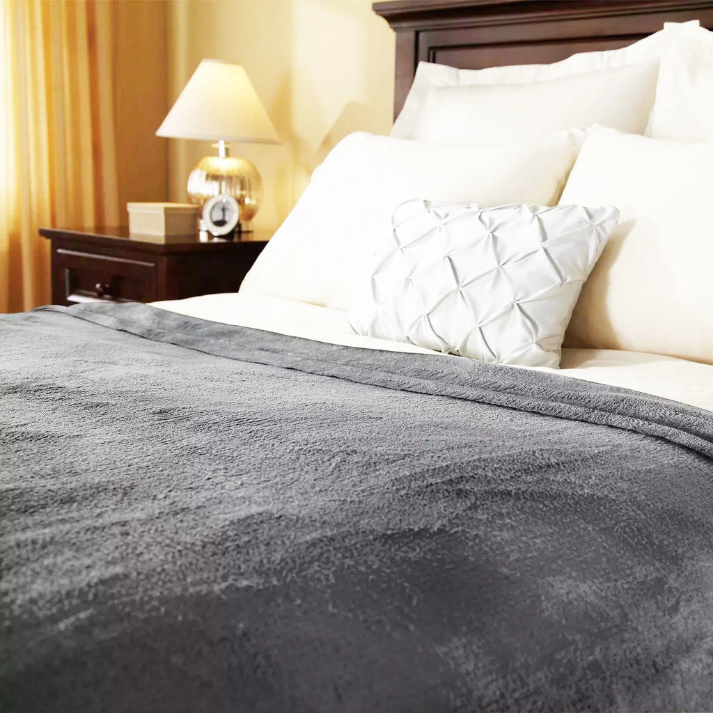 Velvet Plush Electric Heated Blanket King Size Slate Grey L4690