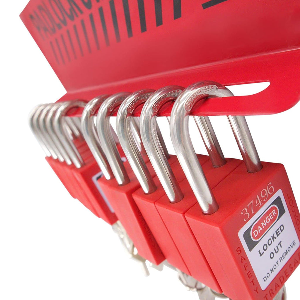 10 Padlocks Included Lockout Tagout Station with Carbon Steel Body D5988