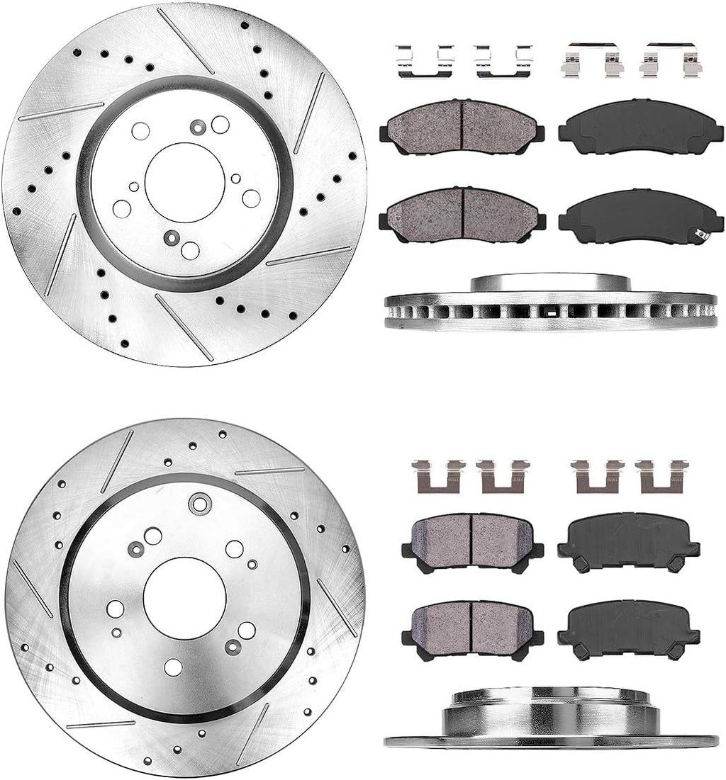 FRONT 330mm + REAR 334mm D/S 5 Lug Rotors + Brake Pads + Clips B33684