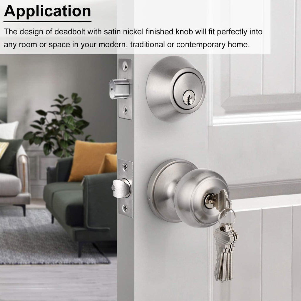 10 Sets Keyed Alike Door Handleset with Deadbolt, Satin Nickel Entry Door Knob with Double Cylinder Deadbolt F96057
