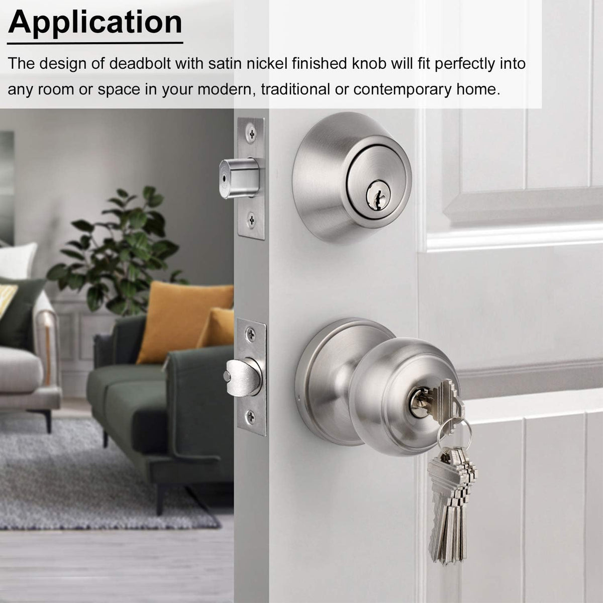 10 Sets Keyed Alike Door Handleset with Deadbolt, Satin Nickel Entry Door Knob with Double Cylinder Deadbolt F96057