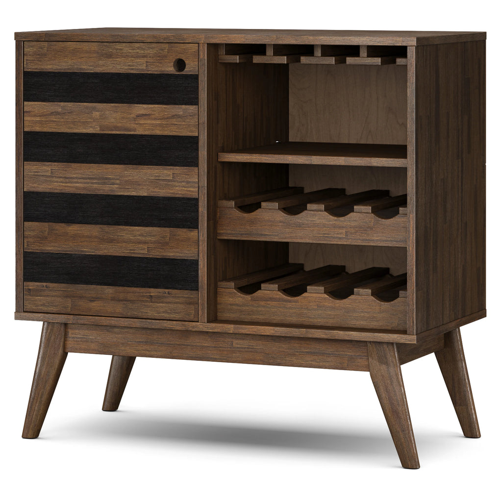 Rustic Natural Aged Brown Solid Acacia Wood Wine Cabinet X827