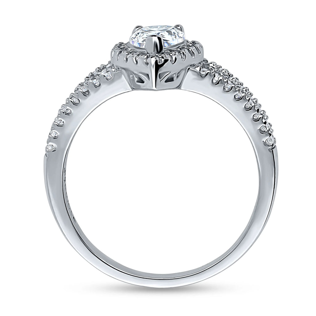 Sterling Silver Pear Cut Cubic Zirconia Split Shank Ring U24206