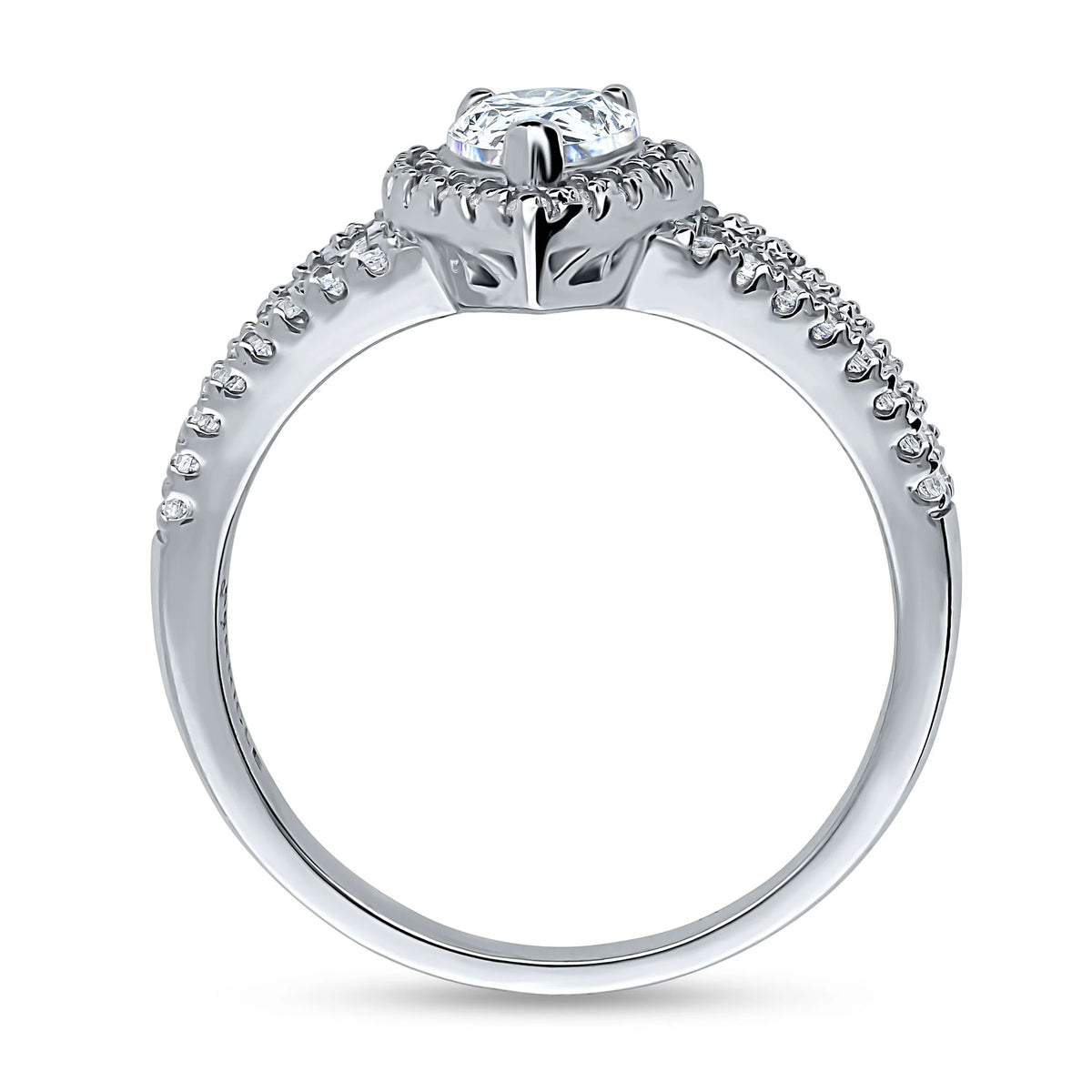 Sterling Silver Pear Cut Cubic Zirconia Split Shank Ring U24206