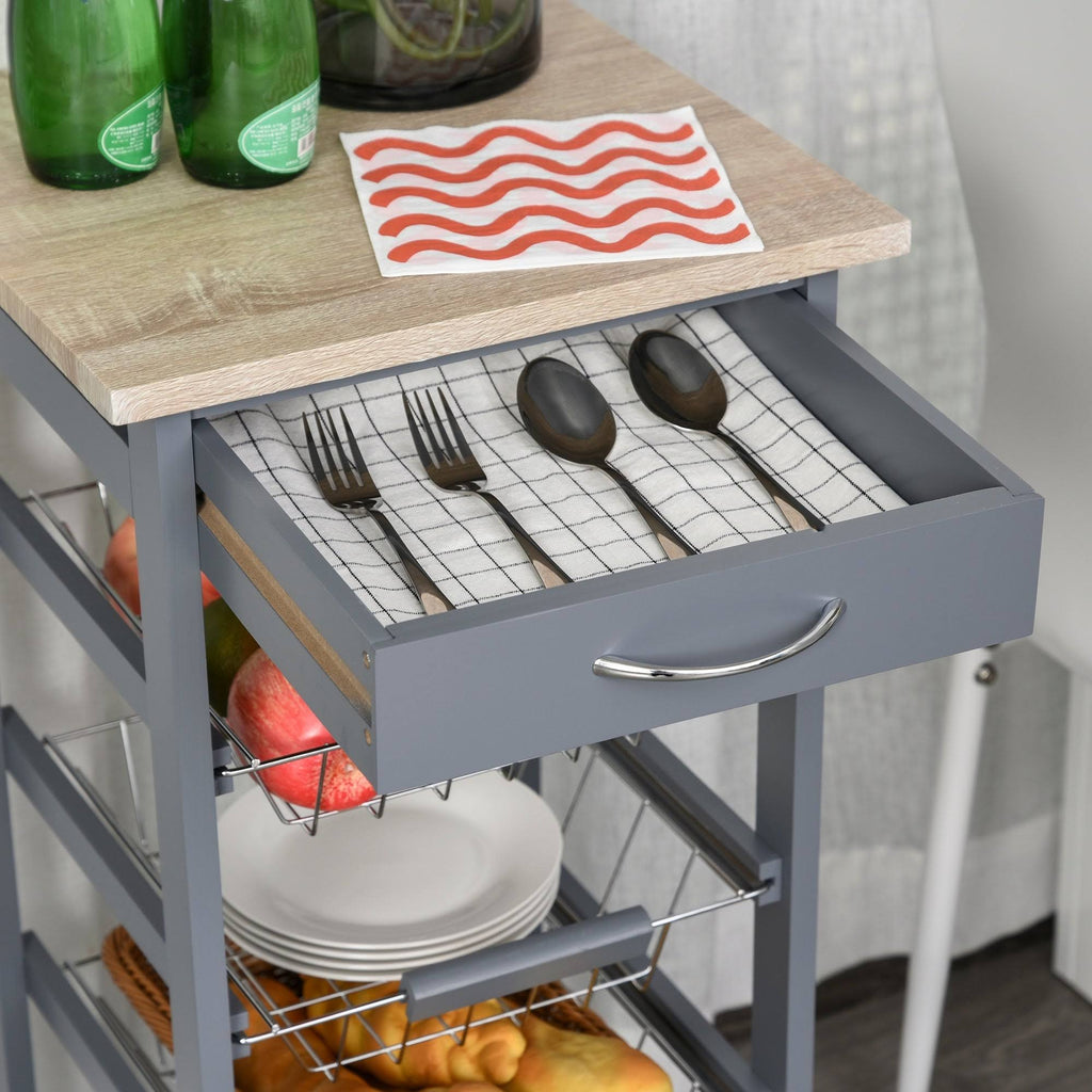 White Wooden Rolling Kitchen Storage Cart J51244