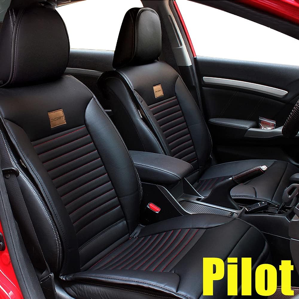 Black Faux Leather Car Seat Covers Full Set for Honda Pilot Q7345