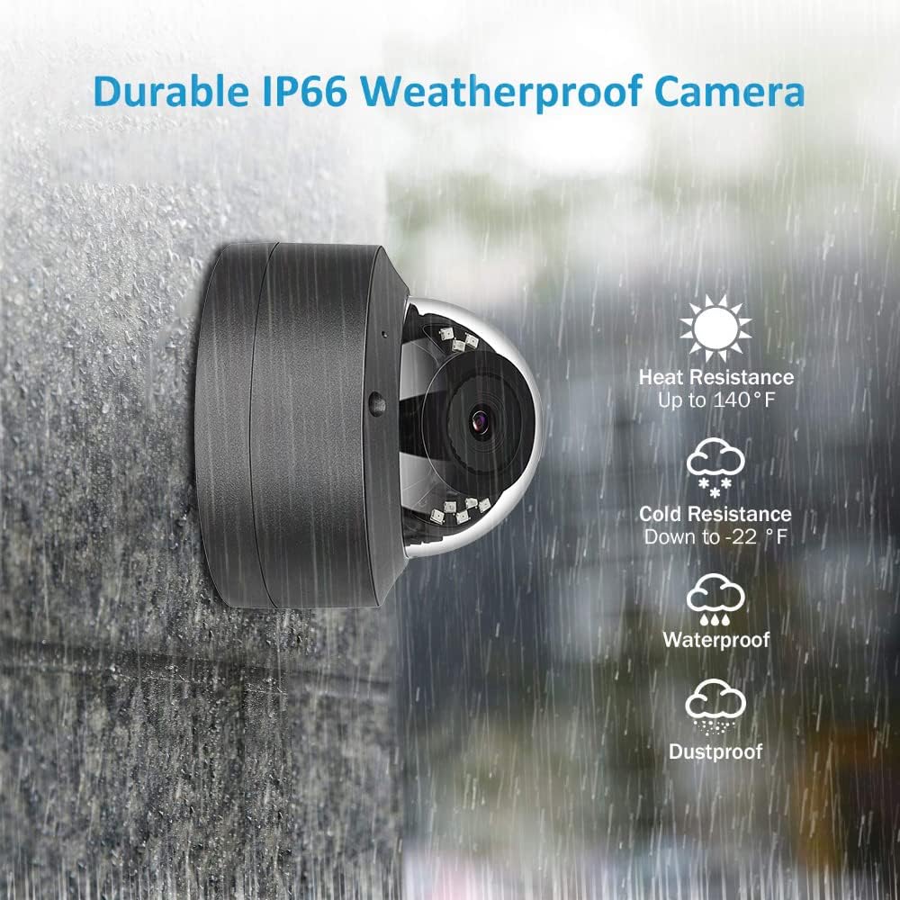 5MP Outdoor IP Dome Security Camera with Audio, 98ft Night Vision, 2.8mm Wide Angle W720785