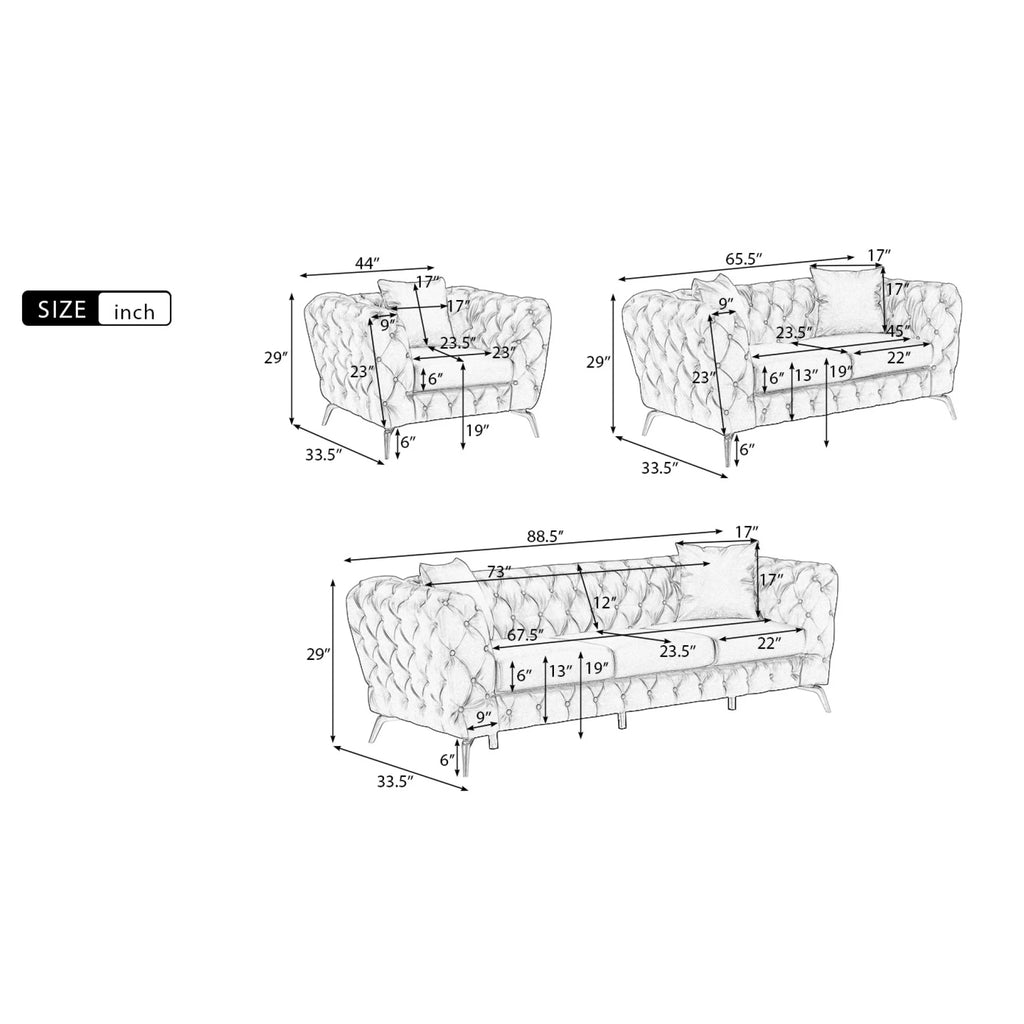 Black PU Upholstered Sofa with Metal Legs X2683