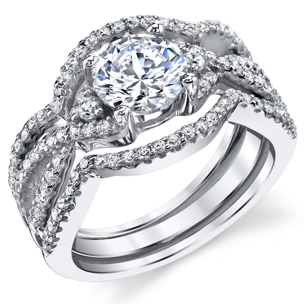 3Pc Sterling Silver Cubic Zirconia Bridal Set K480