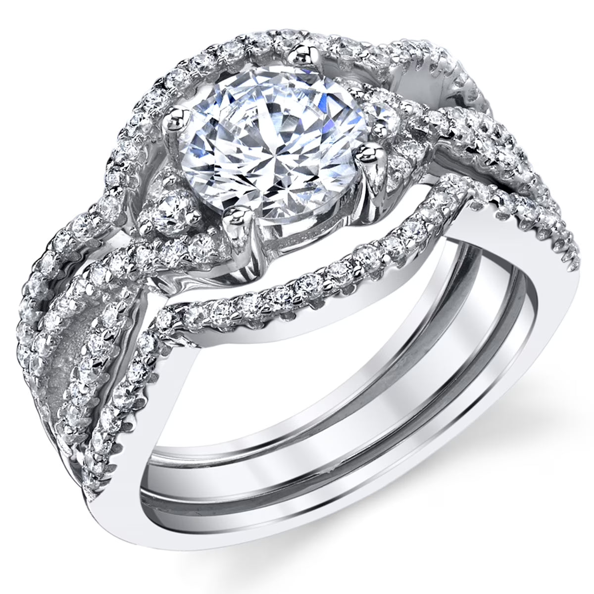 3Pc Sterling Silver Cubic Zirconia Bridal Set K480