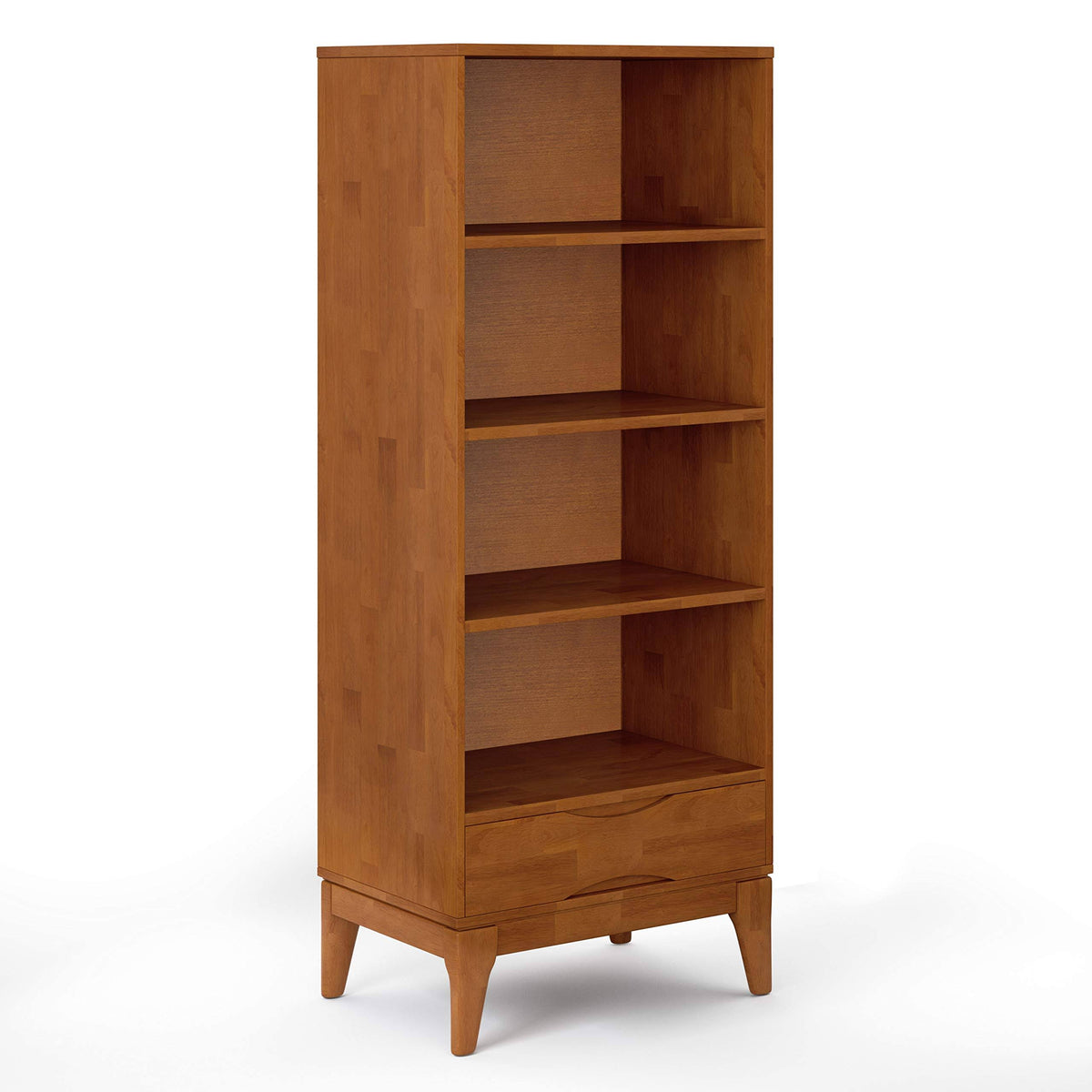 Solid Hardwood Mid-Century Modern Bookcase with Storage in Teak Brown B316883