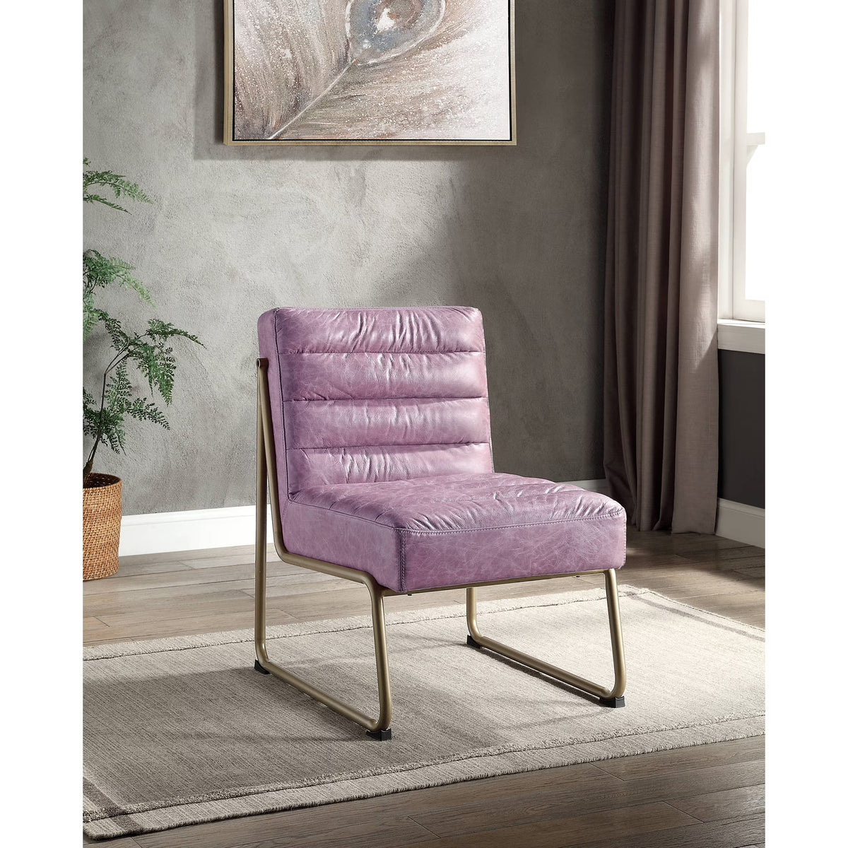 Wisteria Top Grain Leather Tufted Accent Chair G8409