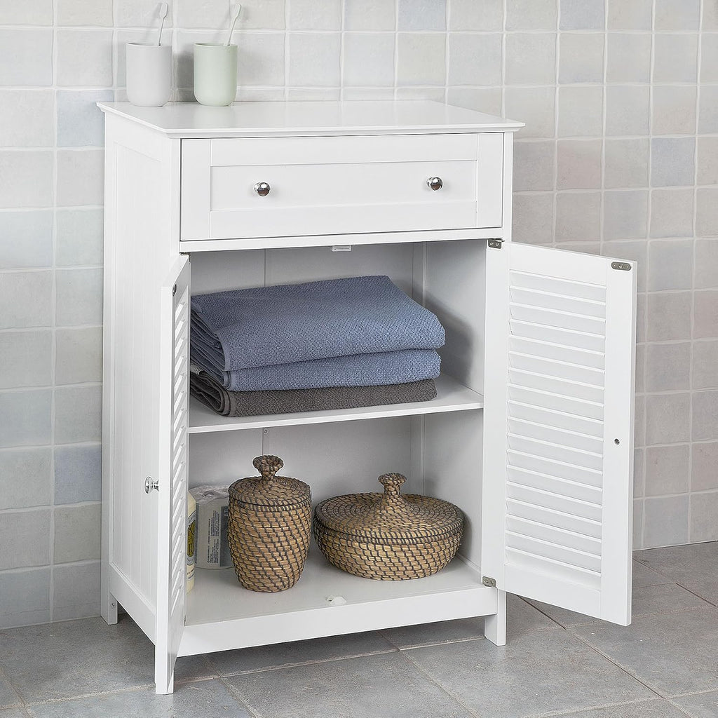 White Bathroom Vanity Set with Drawer and Double Shutter Door V524769