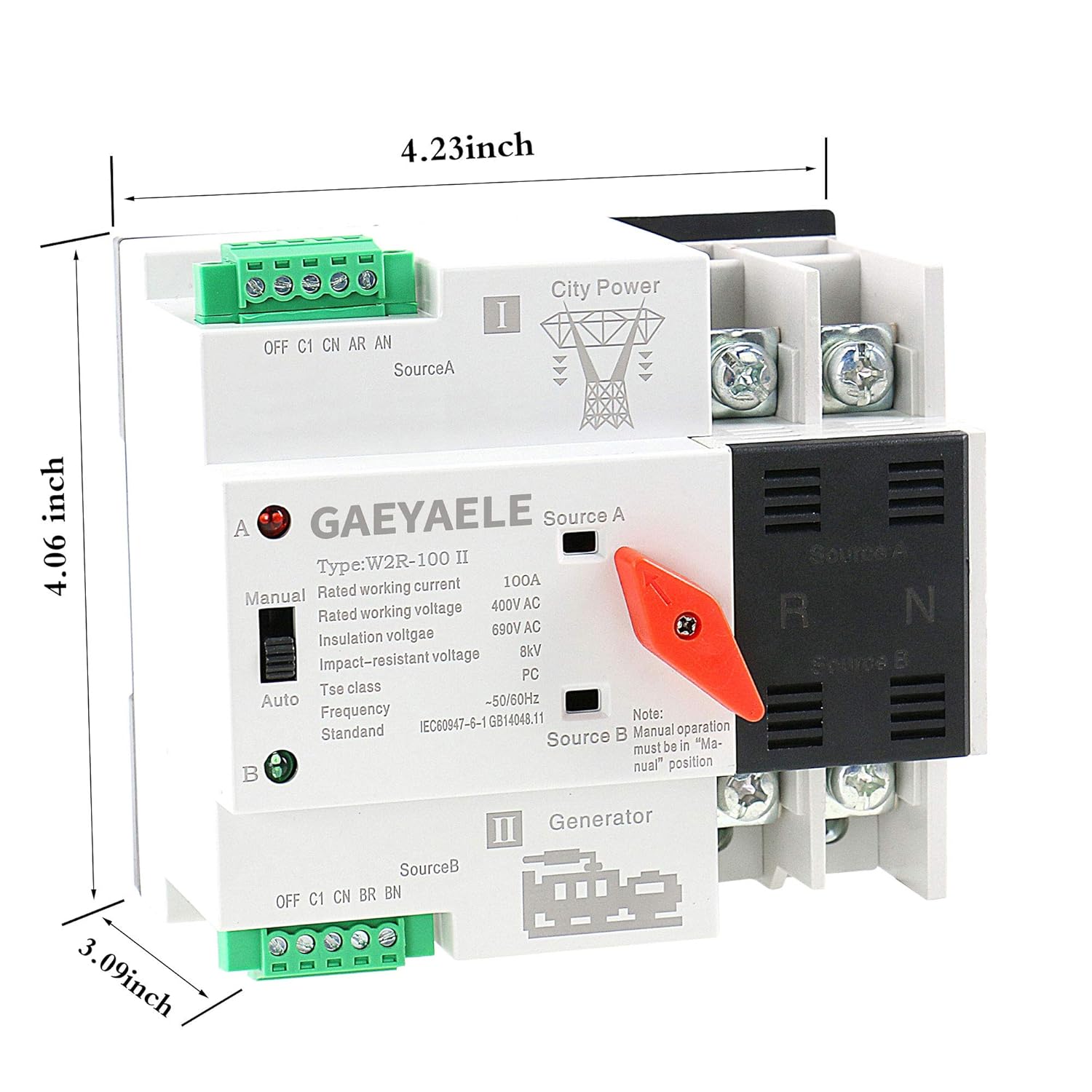 Mini ATS 2P Automatic Transfer Switch 63A 100A B1904