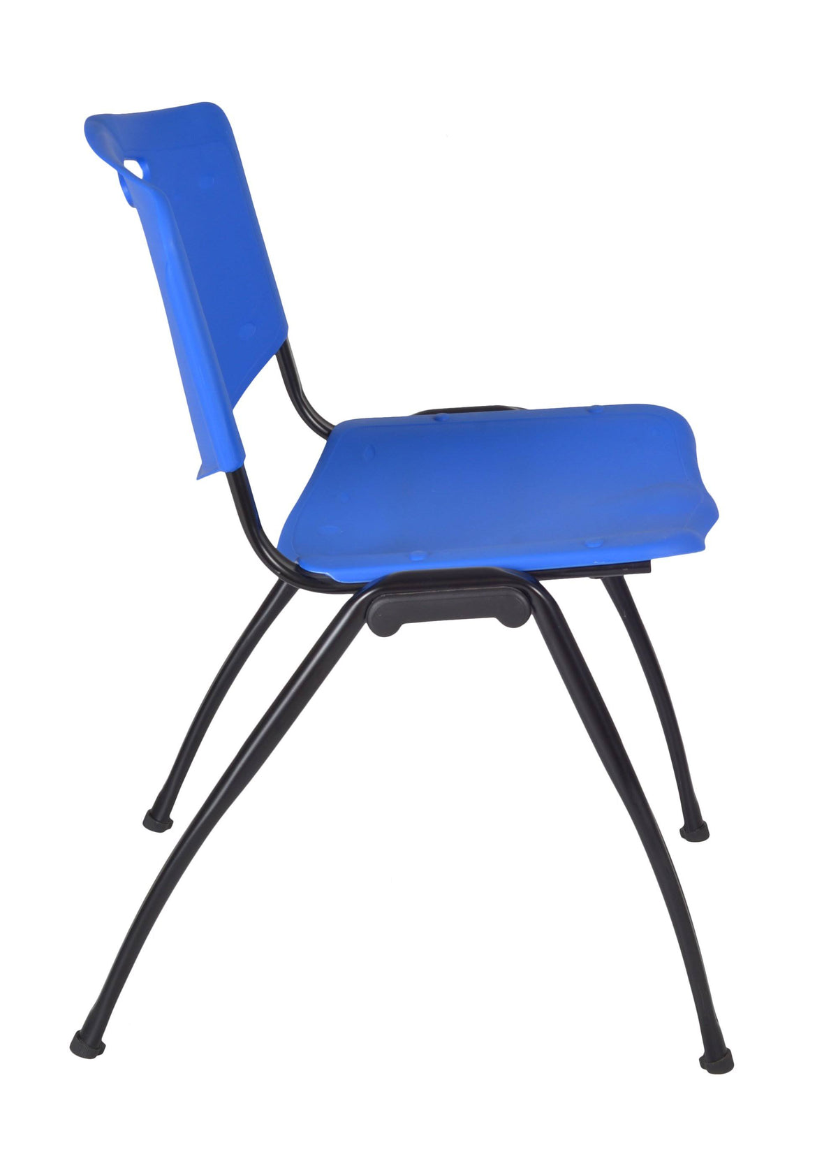 36x22 Round Breakroom Table Mocha Walnut Chrome 4 Stack Chairs Blue V837