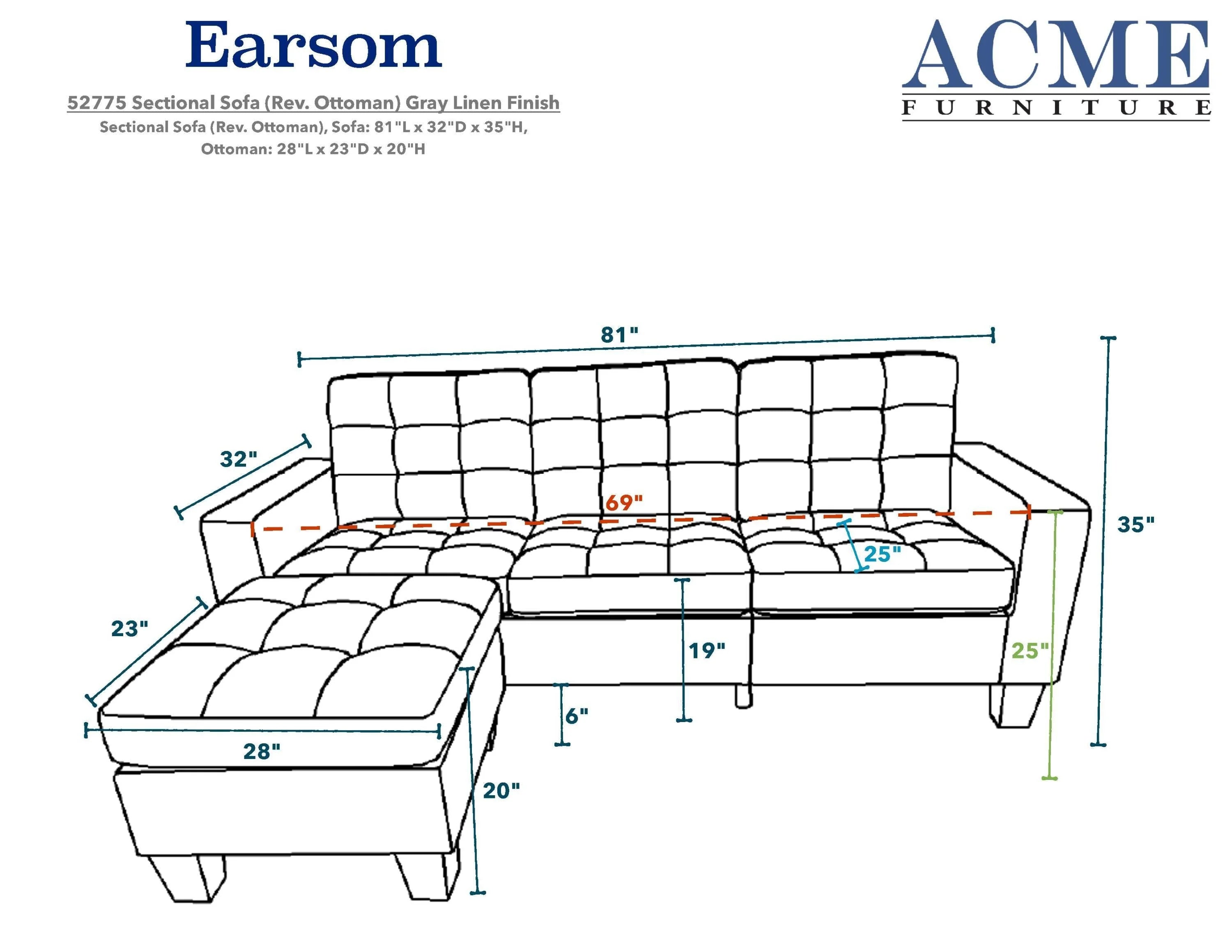 Gray Sectional Sofa with Chaise Q3461