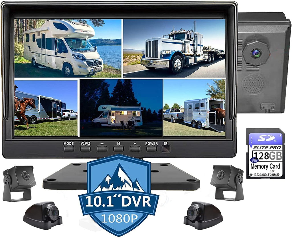 10.1 inch 1080P 4 Split Backup Camera Monitor with Built-in Recorder W599