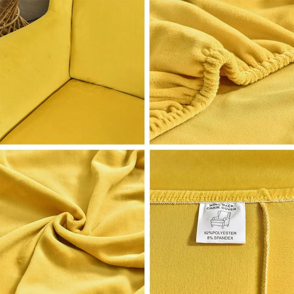 Ginger Velvet Stretch Wingback Chair Sofa Slipcover with Elastic Bottom Y91912