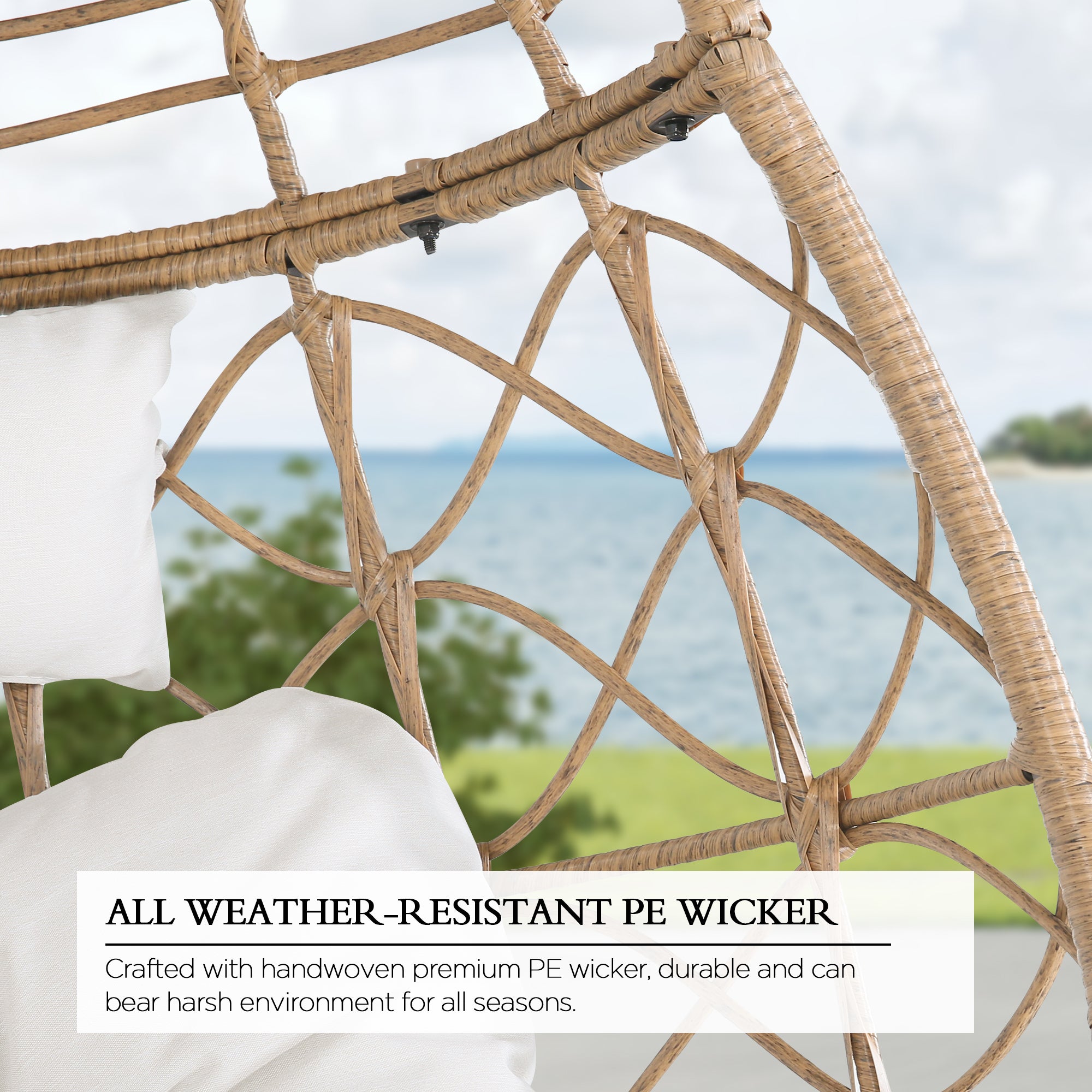 Wicker Basket Swing Egg Chair With Stand and Cushions N237
