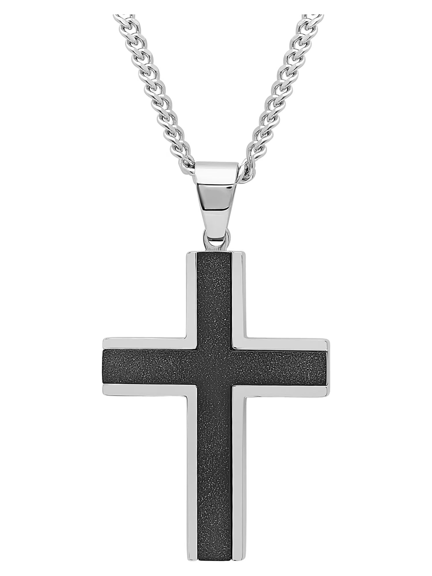 Stainless Steel Textured Cross Pendant Necklace H1835