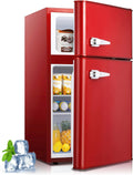 Retro Red 3.2 Cu.Ft Compact Double Door Mini Refrigerator with Freezer U3626