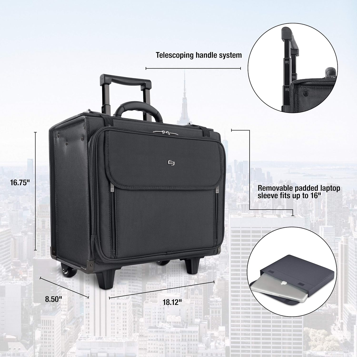 Black Rolling Hard Side Laptop Case M322