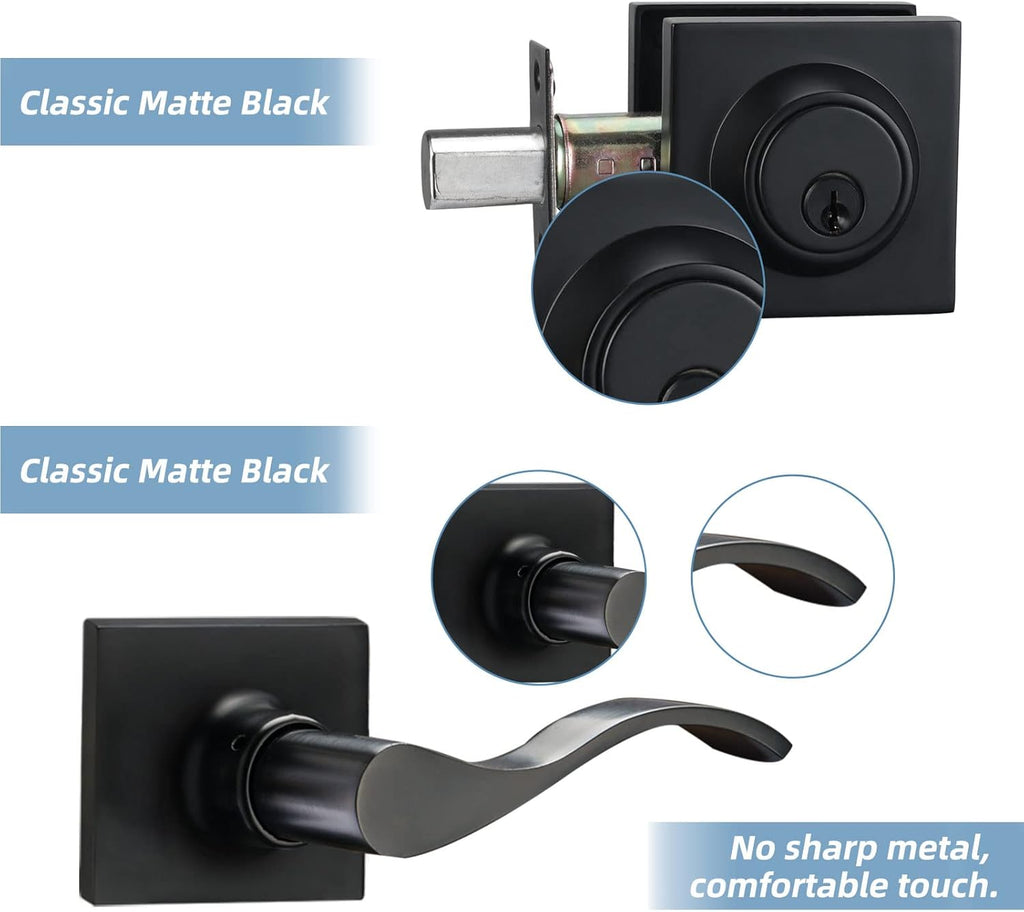 Black Square Door Lockset with Deadbolt Pack of 2 Z57021