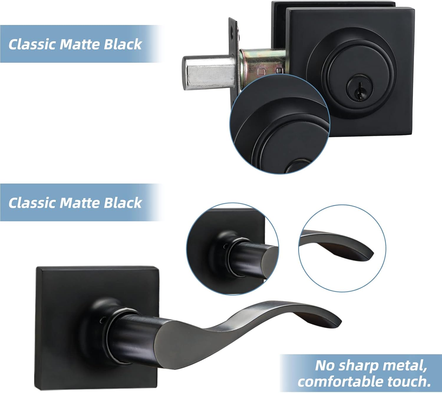 Black Square Door Lockset with Deadbolt Pack of 2 Z57021