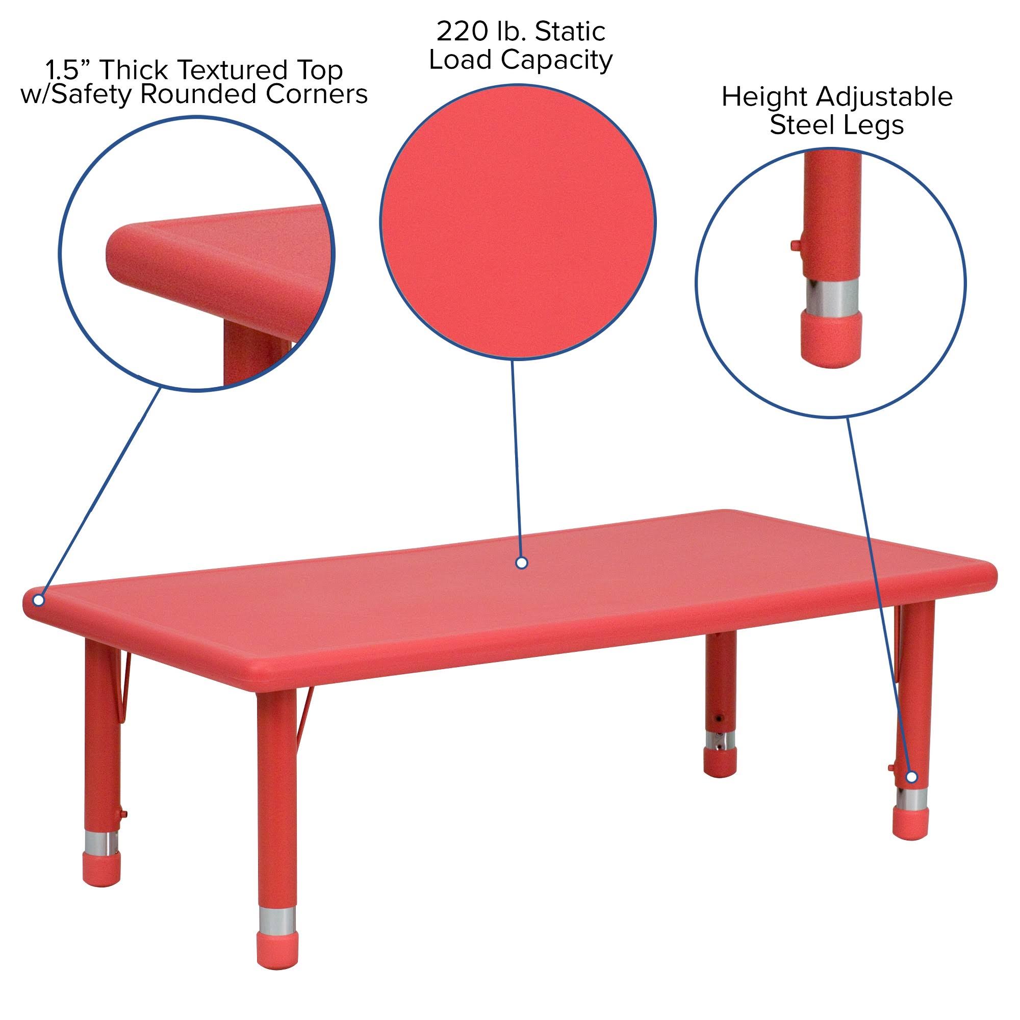 24x48 Red Plastic Height Adjustable Activity Table S39628