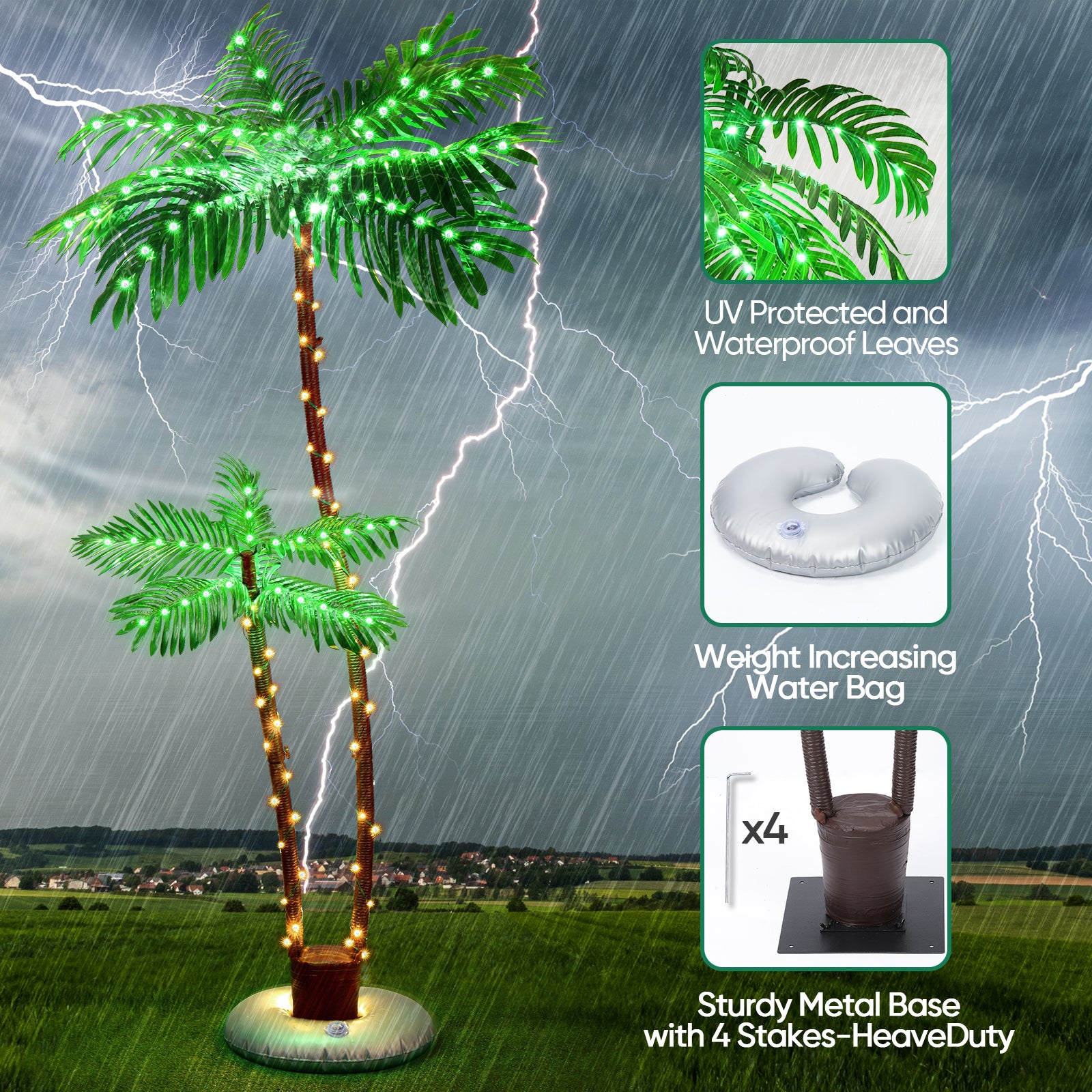 Solar Artificial Palm Tree 6Ft Lighted with 8 Modes N160