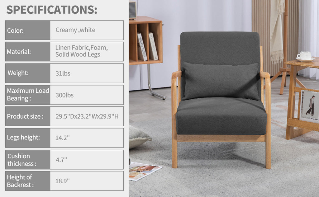 Dark Gray Single Seat Solid Wood Armrest Leisure Sofa O13799