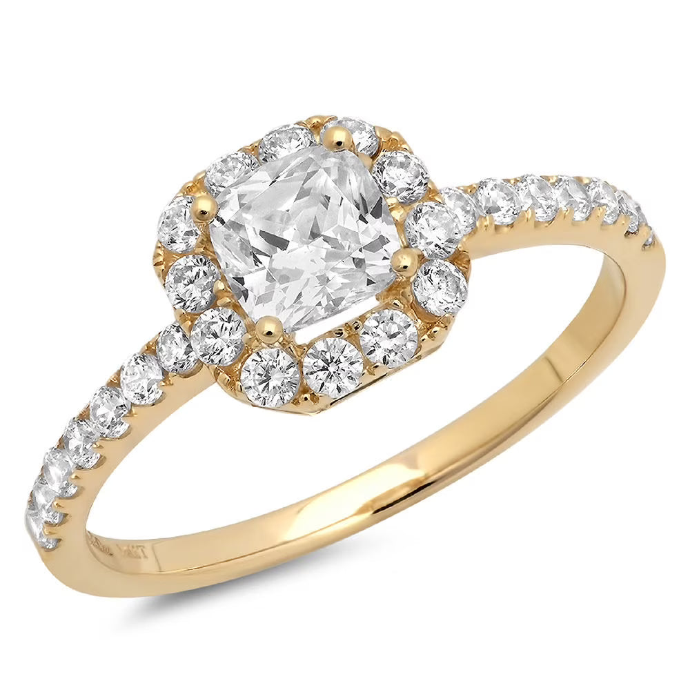 14k Yellow Gold Princess Cut White Sapphire Halo Ring Size 7.5 V15491