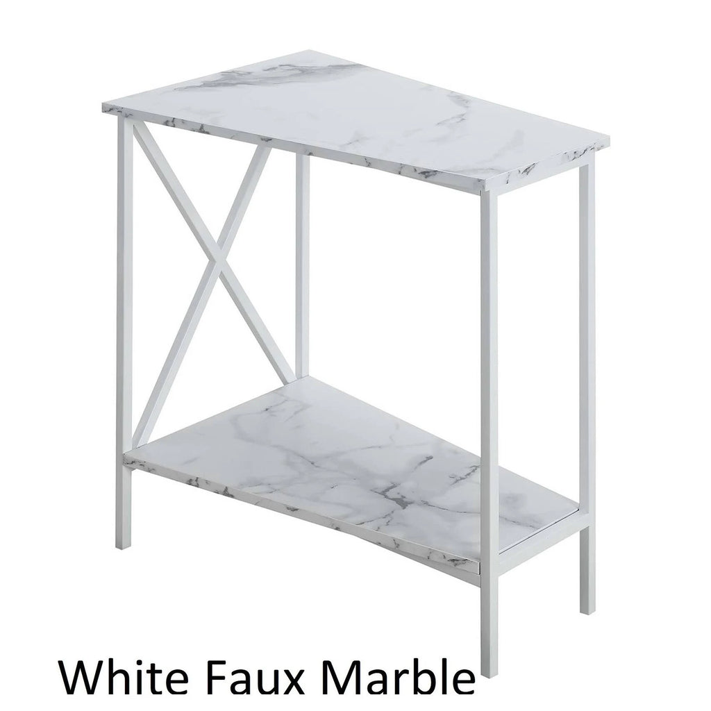 White Faux Marble Wedge End Table J343